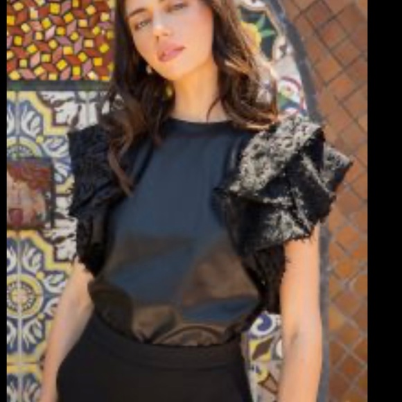 NWT THML leather shirt size medium flutter sleeves - Picture 1 of 4